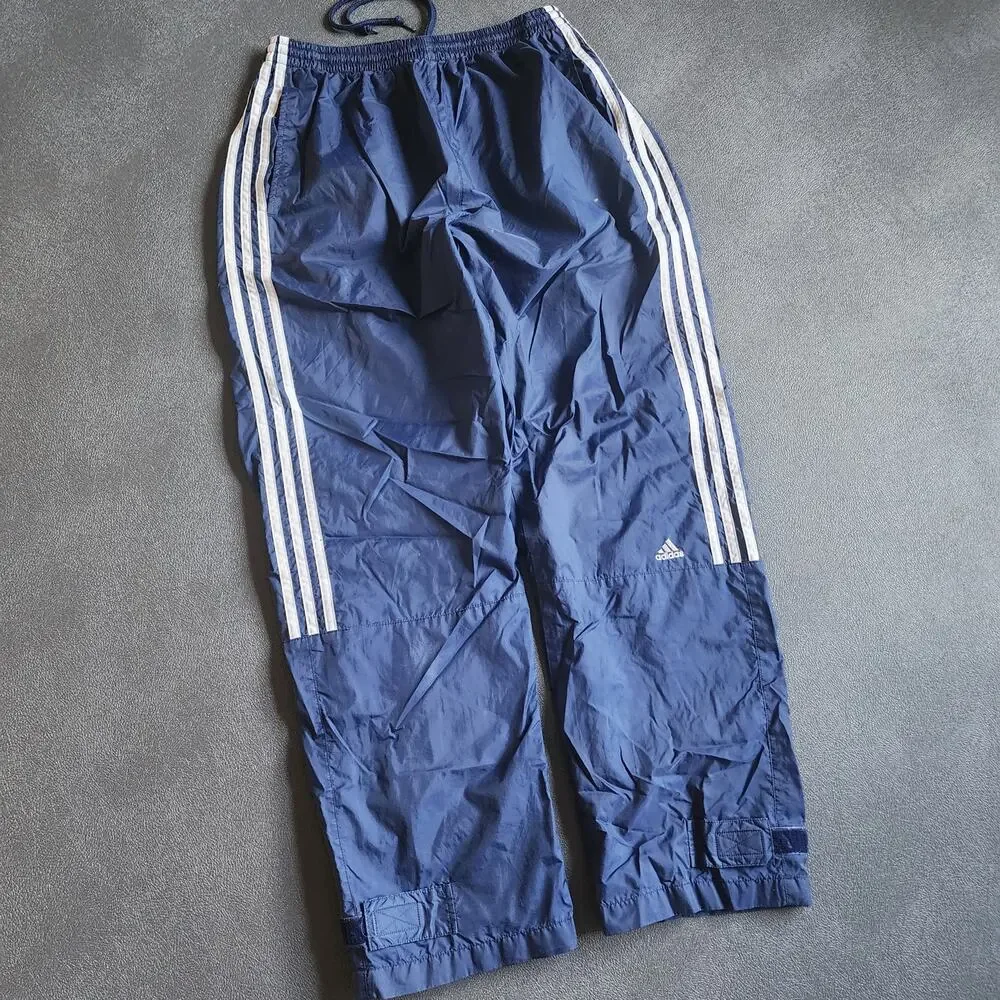 Vintage Adidas Navy Essential Three Striped Nylon Sweatpants Large